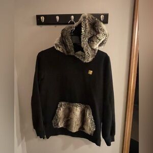Hudson Jeans Black Hoodie with Faux Fur Trim